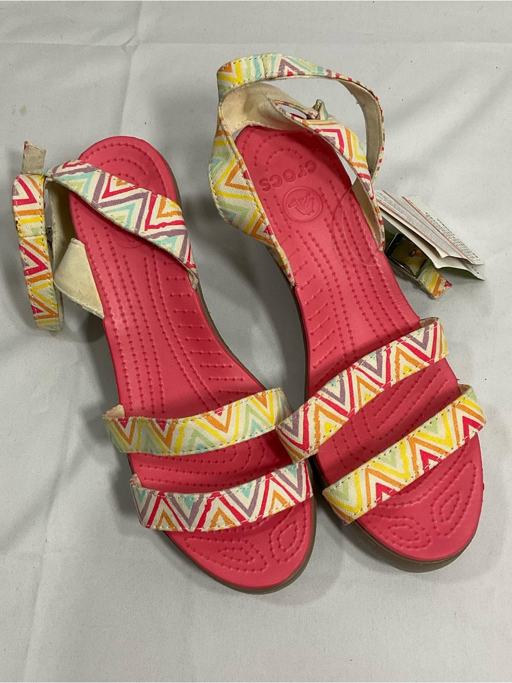 CROCS Women's Pink Sandals with Multi-Color Chevron Straps